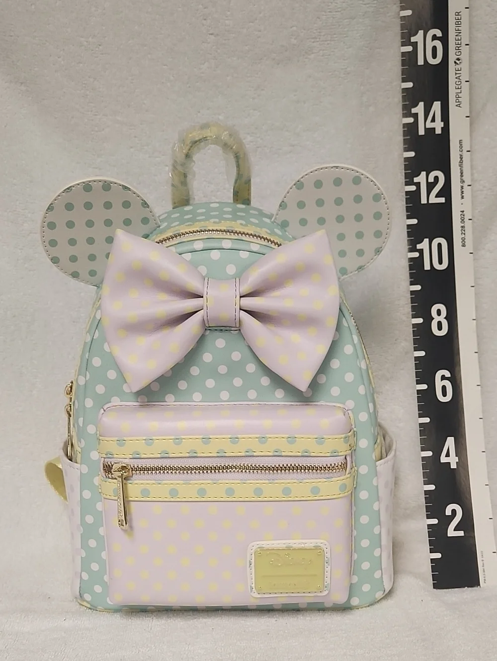 Loungefly Mint Green & Lilac Polka Dot Minnie Mouse Mini Backpack With Bow